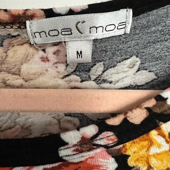 Moa Moa Contrasting Strip Floral 3/4 Sleeve Shirt  Size Medium - Y2K Relaxed Fit - Picture 2 of 4